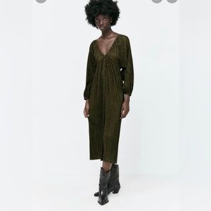 Zara low neck pleated print dress